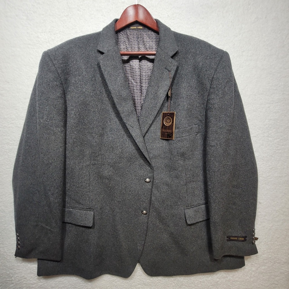 Pierre Loren Blazer Classic Fit Sport Coat Charcoal 56R W/Suit Bag & Hanger